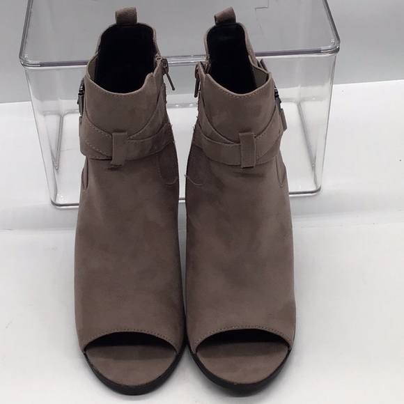 London Rag Taupe Peep Toe Buckle Heeled Ankle Boot - Picture 4 of 10